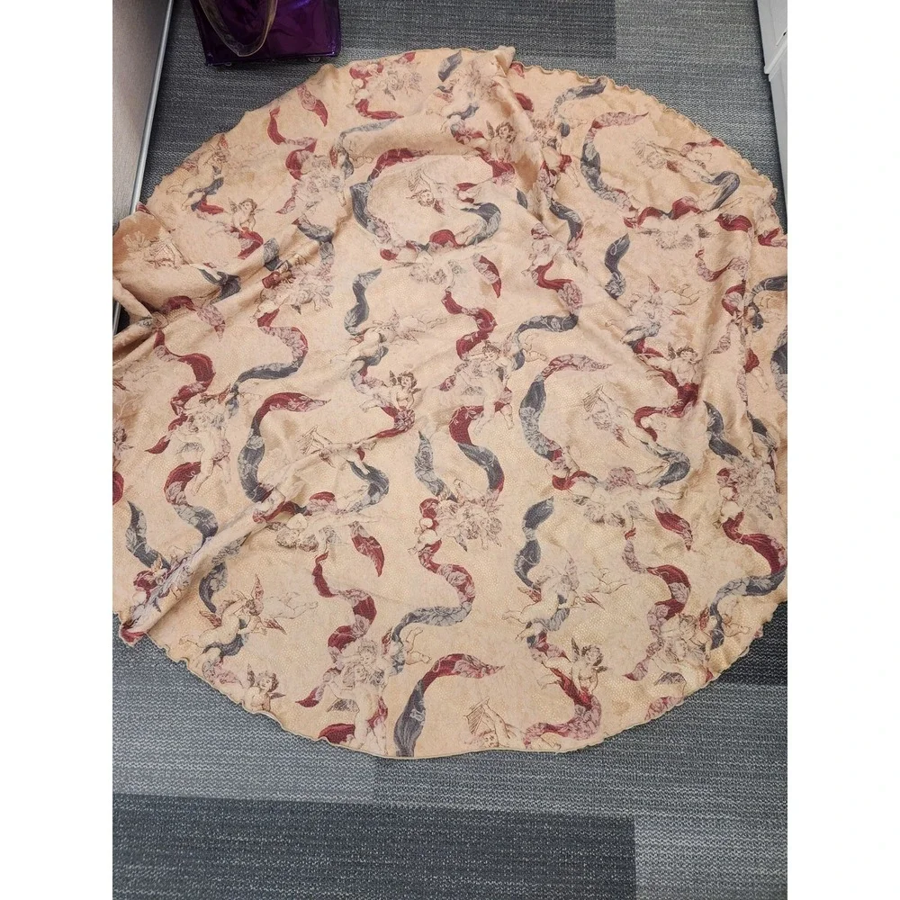 Vintage Cherub Angel Damask Large Round Tablecloth Romantic Decor 73 Inches Wide